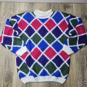 vtg 80s Geometric Diamonds Mohair‎ Sweater Hasting & Smith Size Large